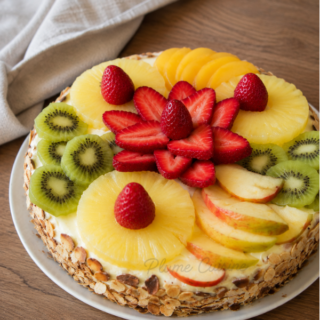 Génoise à la crème pâtissière décorée de fruits
