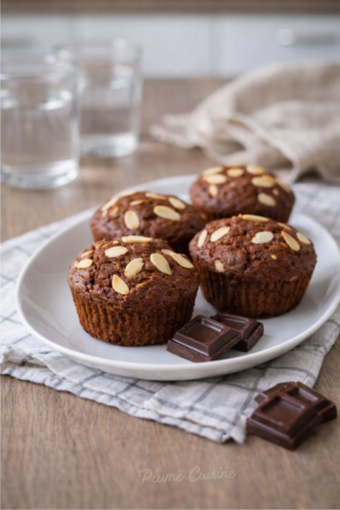 Quatre muffins au chocolat cœur fondant