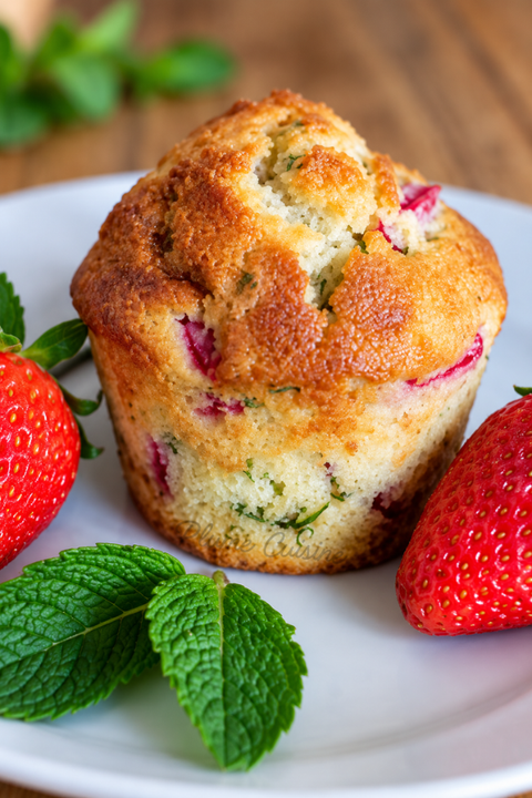 Muffins aux fraises et à la menthe