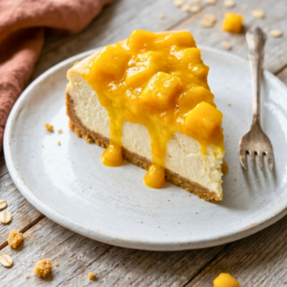 Part de cheesecake à la mangue
