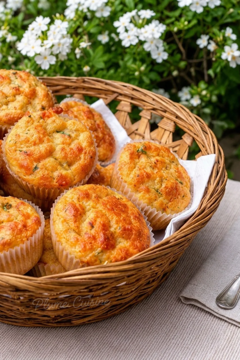 Panier garni de mini cakes au crabe faits maison dans des caissettes en papier.