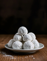 Biscuits boules de neiges présentés sur une assiette blanche.