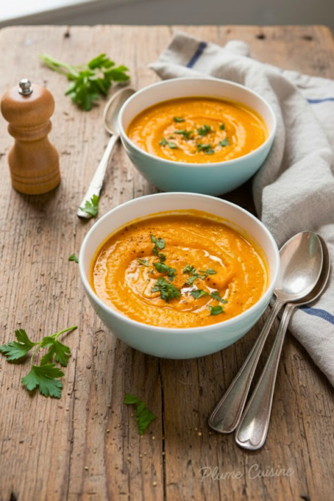 Deux bols de velouté de carottes au lait de coco