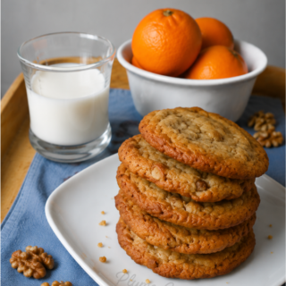 Biscuits moelleux à la banane et aux noix empillés sur une assiette blanche