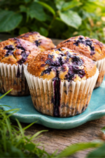 Muffins aux myrtilles sur une assiette