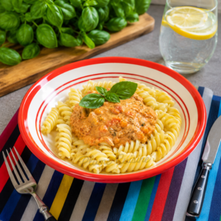 Sauce tomate au thon et au lait de coco sur des pâtes