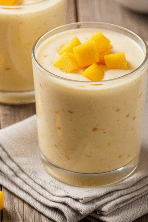 Crème légère à la mangue servie bien fraîche