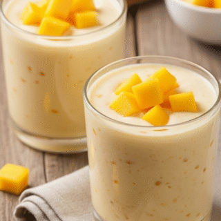 Boisson crémeuse mangue coco avec topping fruité