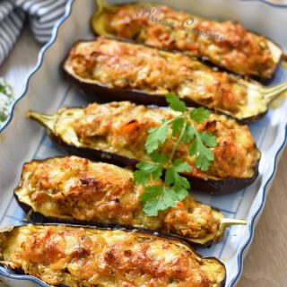 Aubergines-gratinées-crevettes-recette