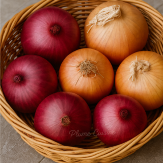 oignons rouges et oignons jaunes