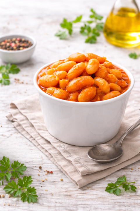 Haricots blancs épicés dans un bol