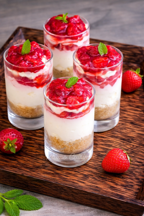 Verrines cheesecake aux fraises dasn de jolis verres