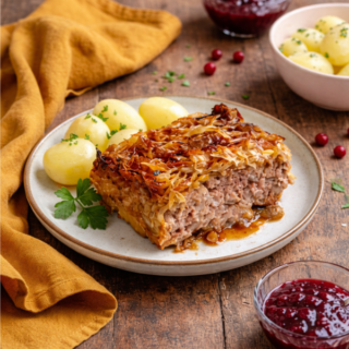 Part de gratin de chou suédois avec des pommes de terre