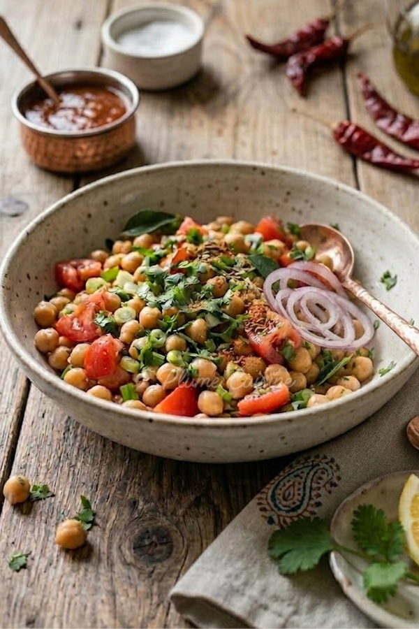 Délicieuse assiette de Salade indienne de pois chiches à la coriandre et au cumin