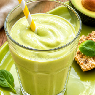 Verre de smoothie à l’avocat avec une paille