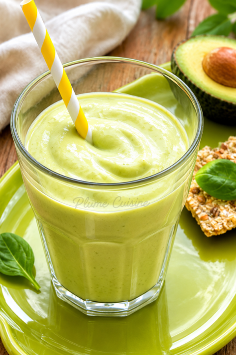 Grand verre avec une paille de Smoothie à l’avocat
