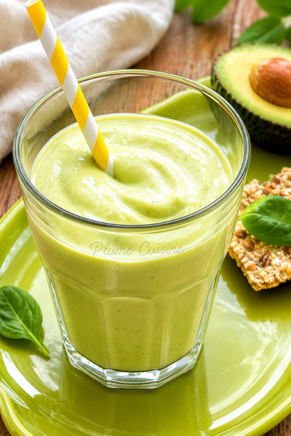 Verre de smoothie à l’avocat avec une paille