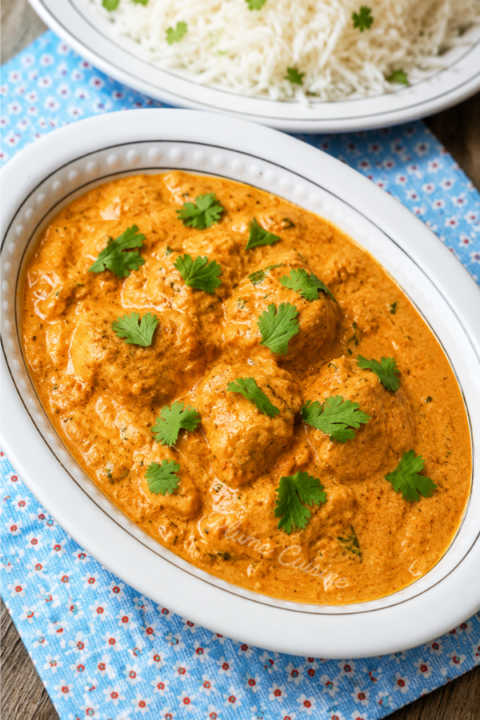 Poulet Indien au Curry dans un joli plat oval