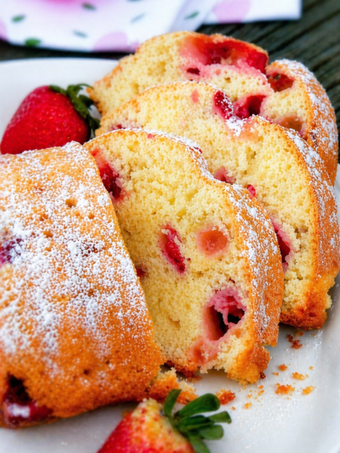 Tranches de cake aux fraises bien moelleux