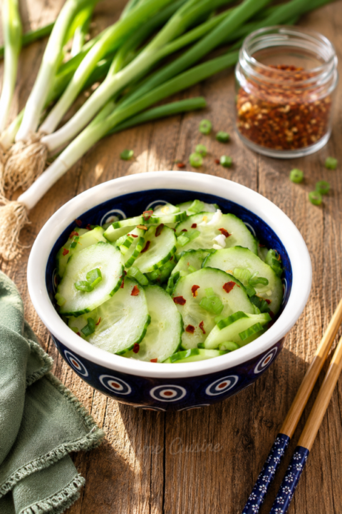Salade de concombre Thaï dans un joli bol.