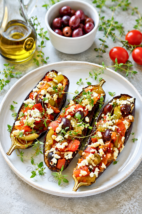 Trois Aubergines à la grecque farcies