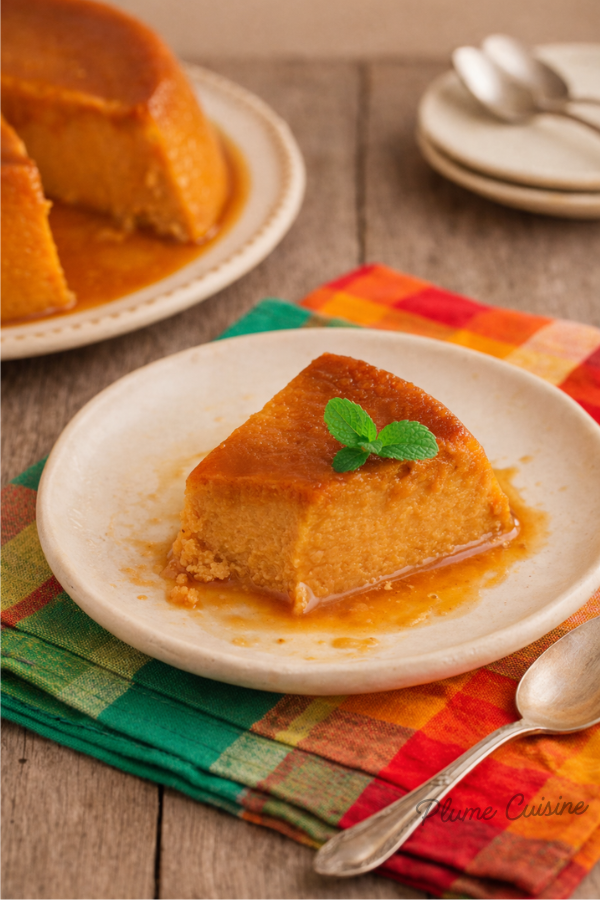 Part de flan antillais au giraumon sur une assiette