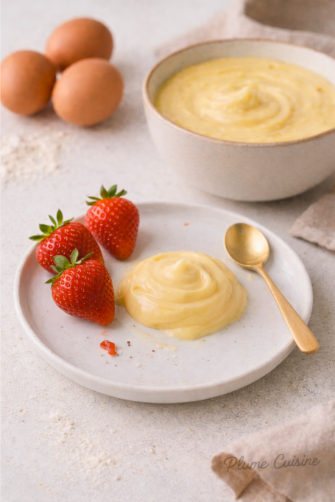 Assiette de crème pâtissière avec fraises