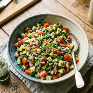 Salade Shirazi iranienne délicieuse présentée dans une belle assiette