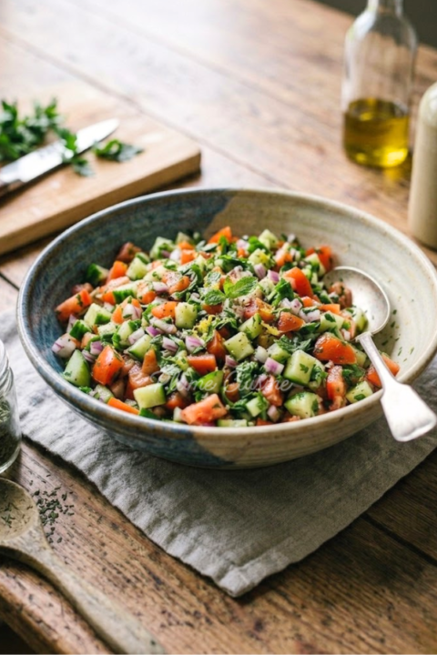 Salade Shirazi iranienne dans une assiette