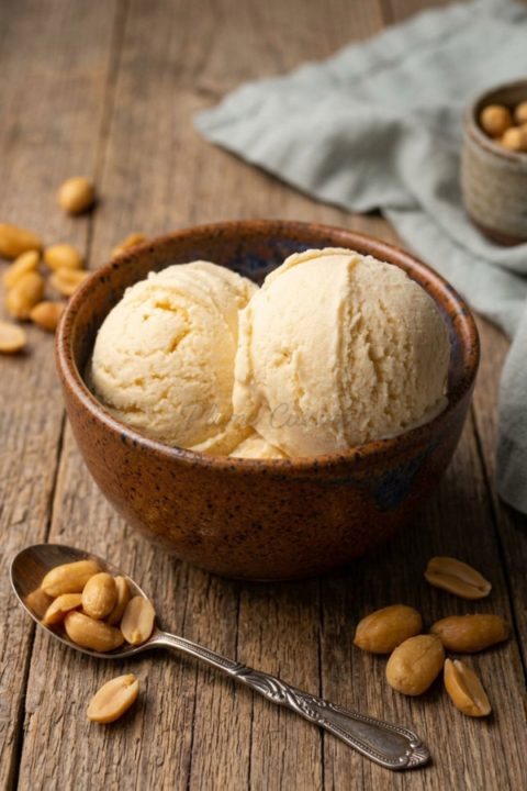 Glace au beurre de cacahuète dans un bol marron