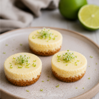 Trois Mini Cheesecakes au citron sur une assiette