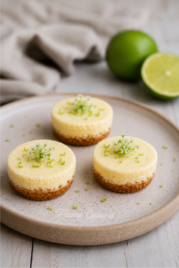 Trois Mini Cheesecakes au citron sur une assiette
