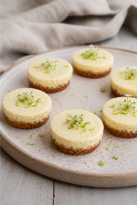 Plusieurs Mini Cheesecakes au citron sur une assiette