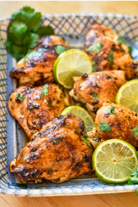 Cuisse de poulet croustillant au citron vert et coriandre
